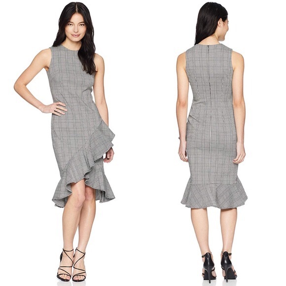 Calvin Klein Dresses & Skirts - Calvin Klein Houndstooth Black White Ruffle Dress
